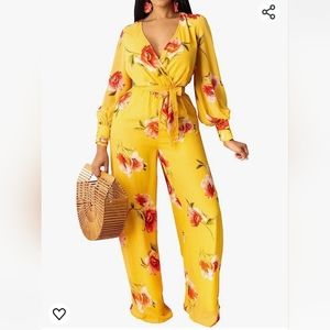 Yellow Floral Jumpsuit Medium